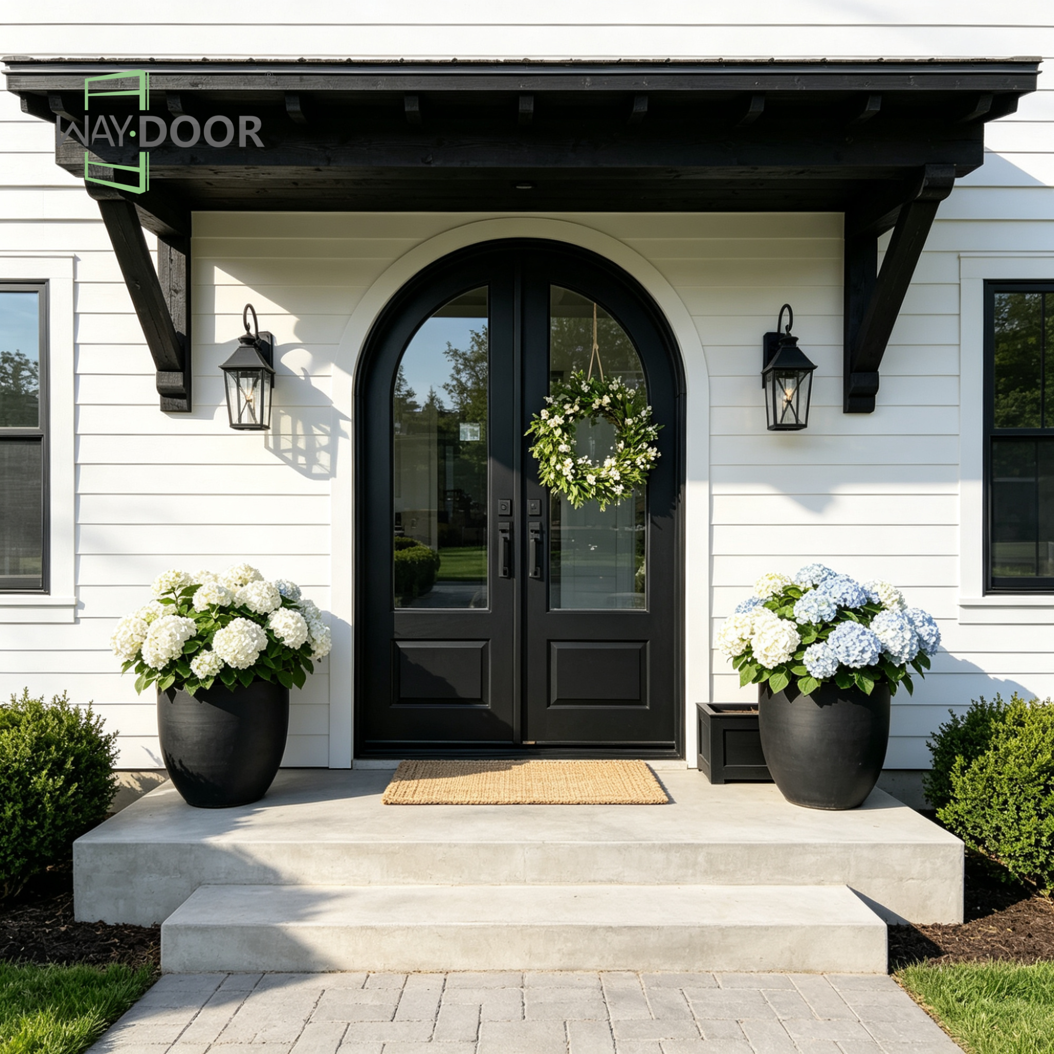 Arched French Country Solid Wood Double Hinged Entry Door