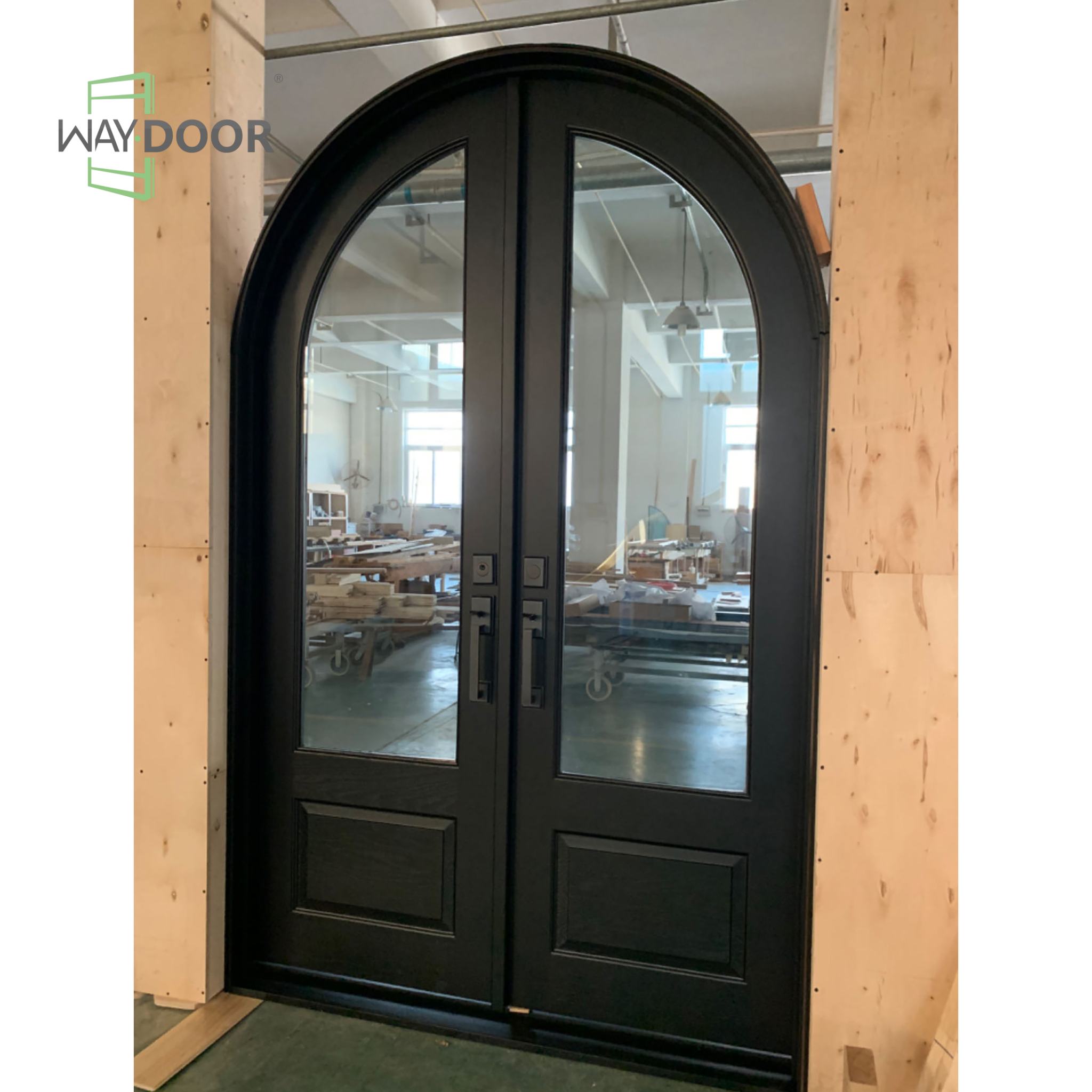 Arched French Country Solid Wood Double Hinged Entry Door