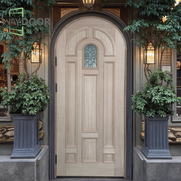 Solid Mahogany Wood Arched French Doors