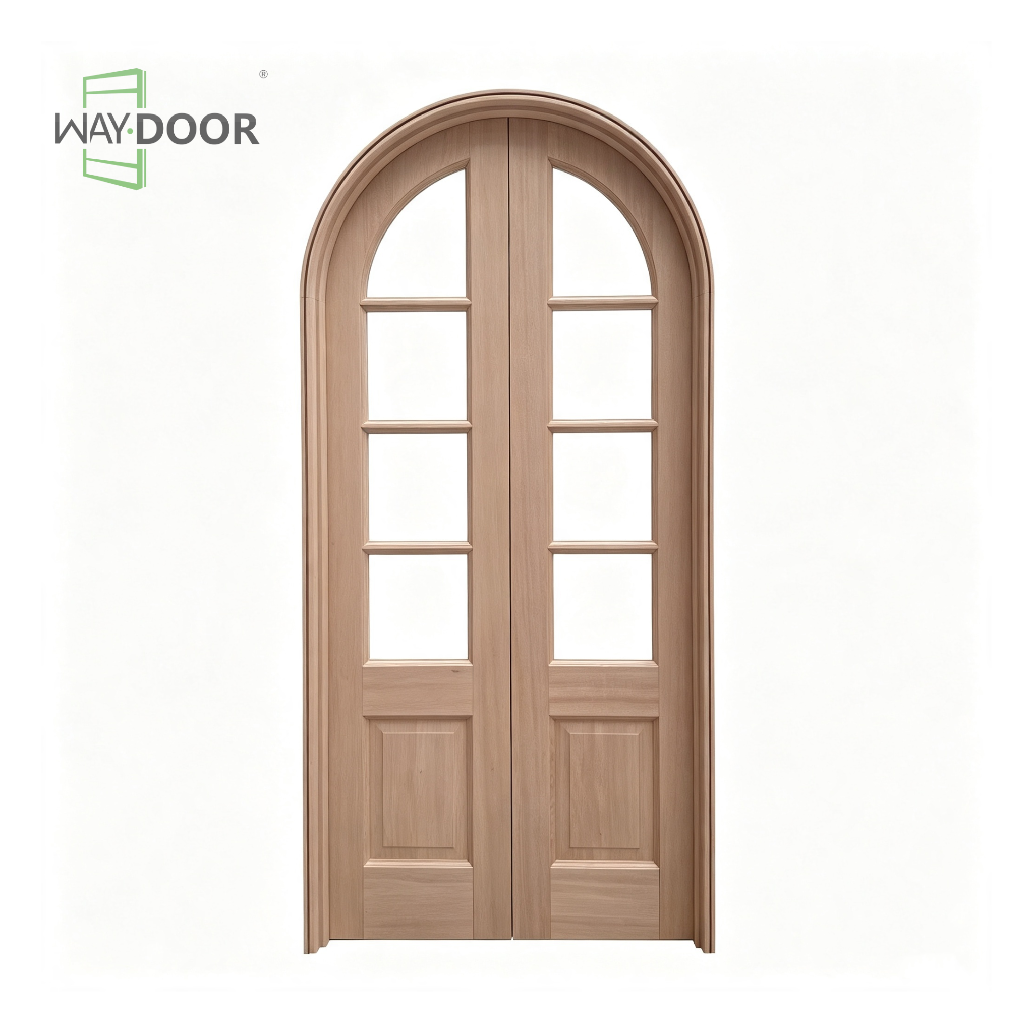 Arched Glass Double Solid Wood Hinged Interior Door