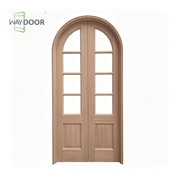 Arched Glass Double Solid Wood Hinged Interior Door