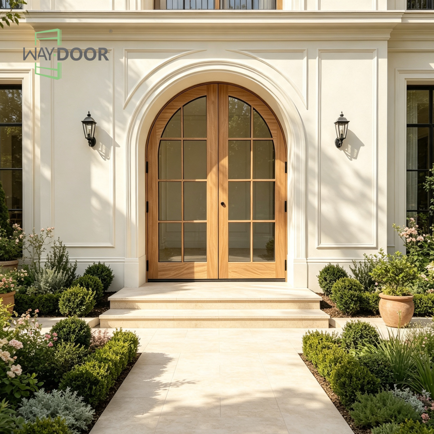 Arched Glass Double Wood Entry Door