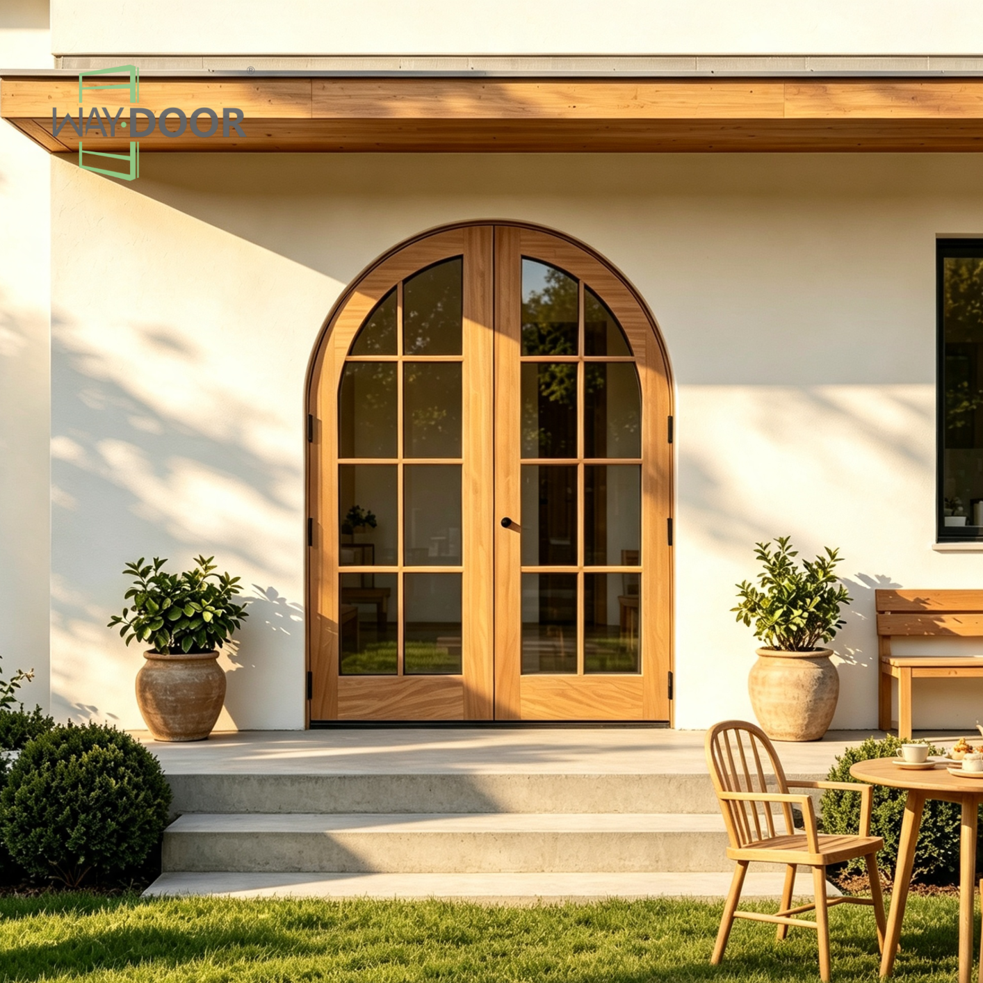 Arched Glass Double Wood Entry Door