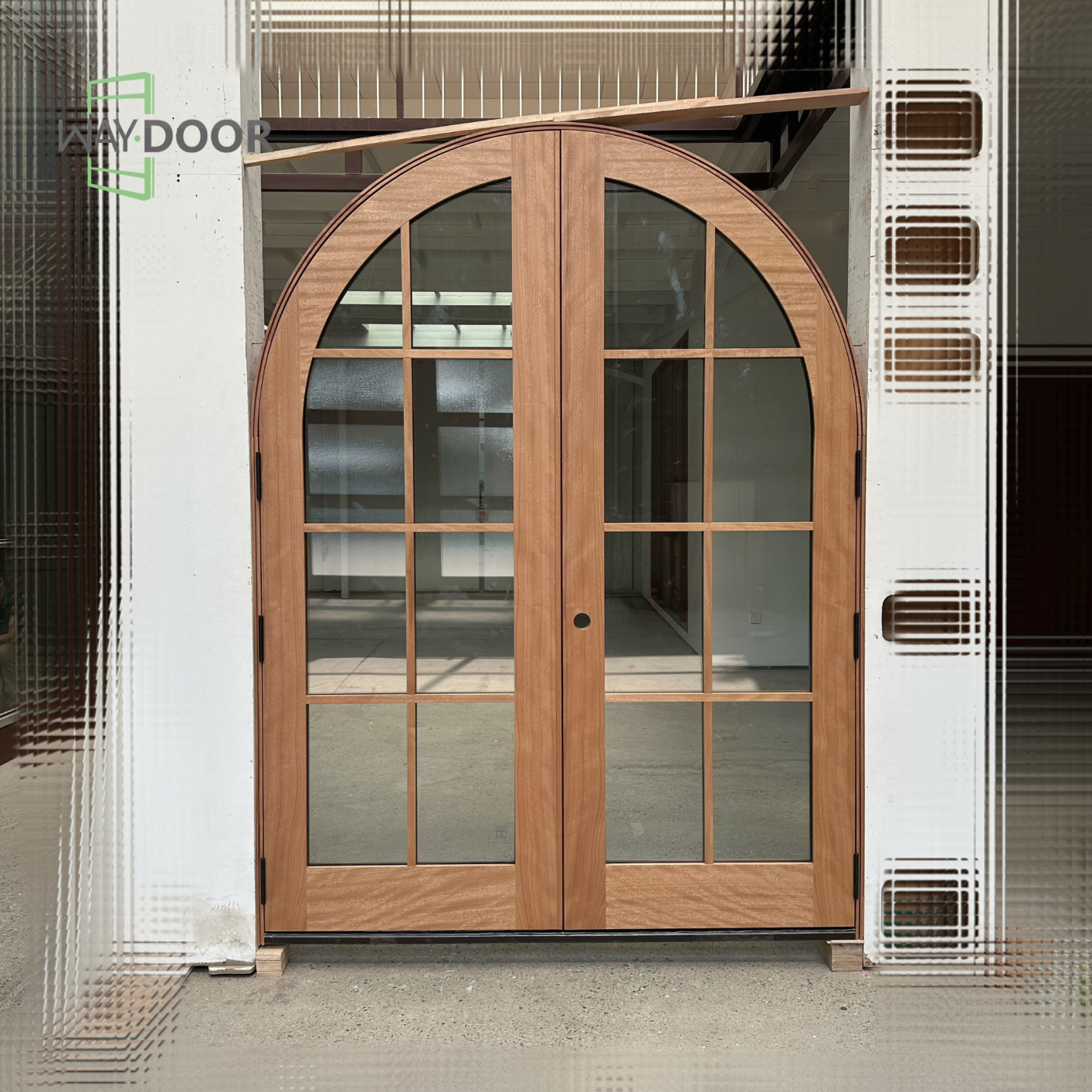 Arched Glass Double Wood Entry Door