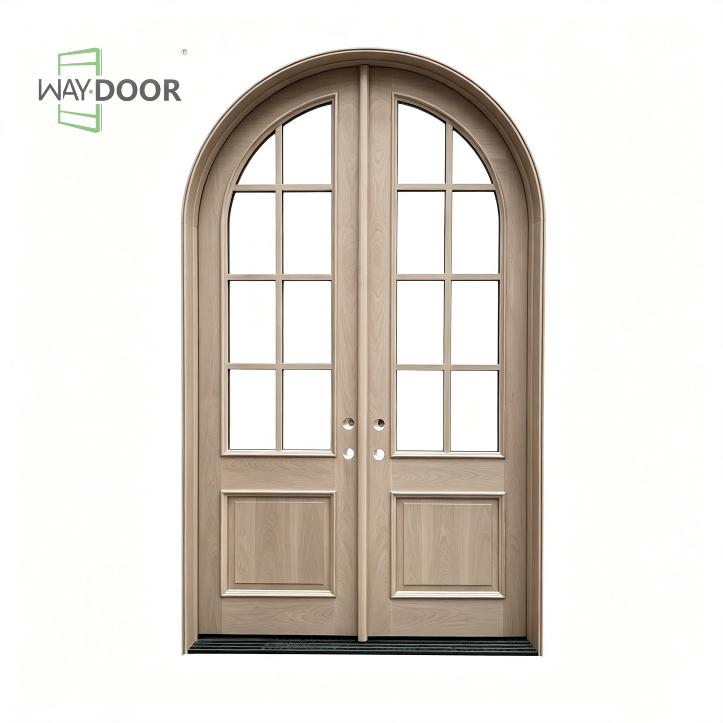 Arched Glass Solid Wood Double Entry Door
