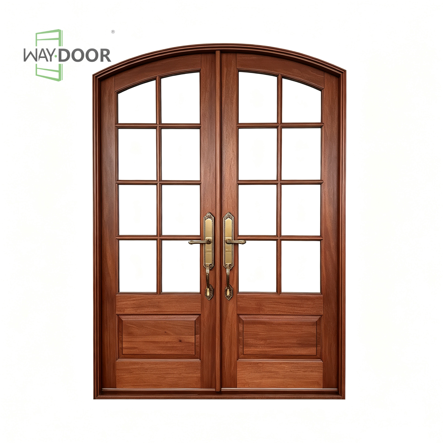 Arched Glass Solid Wood Double Entry Door