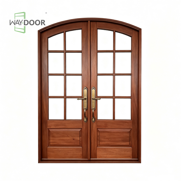 Arched Glass Solid Wood Double Entry Door