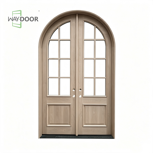 Arched Glass Solid Wood Double Entry Door