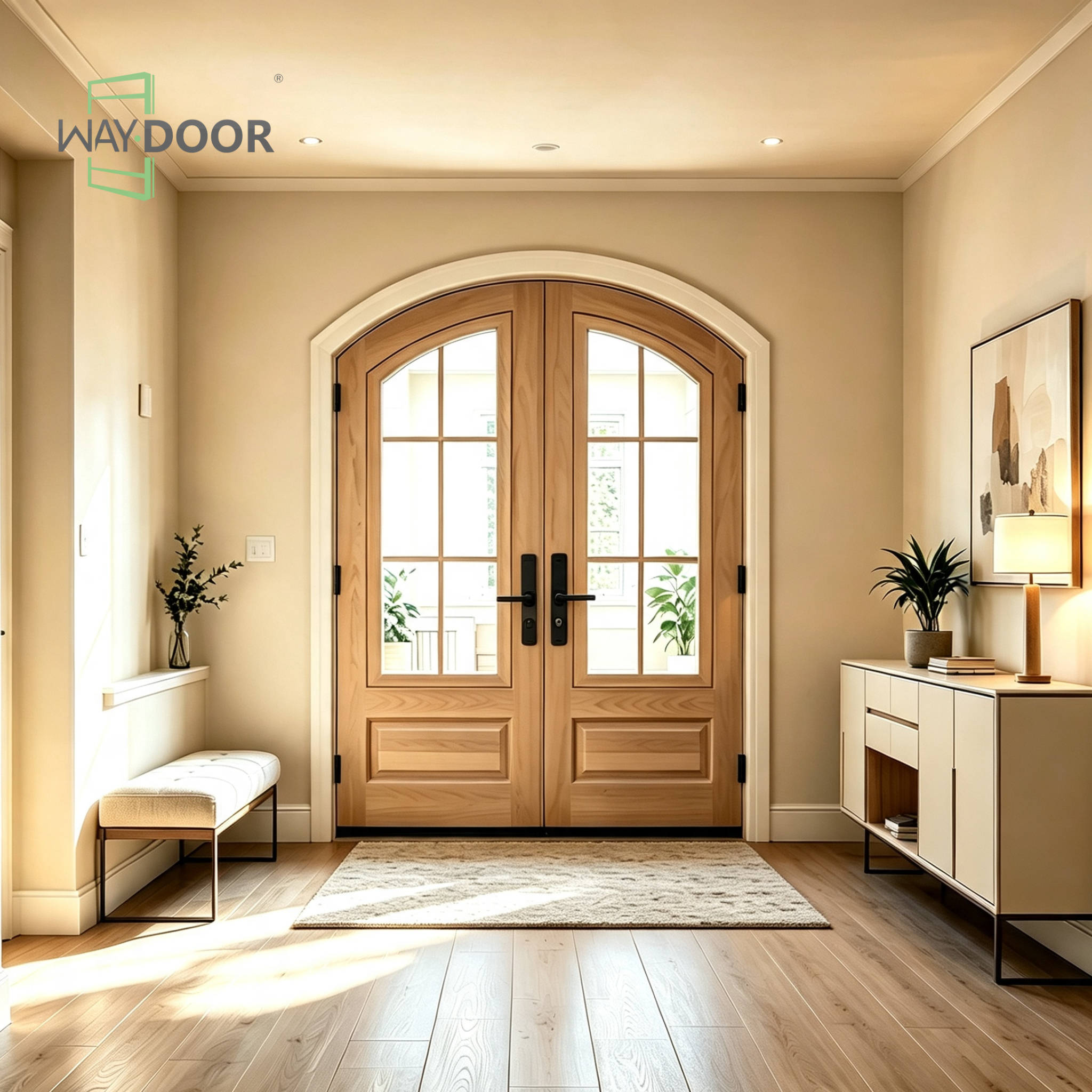 Arched Glass Swing Double Entry Door