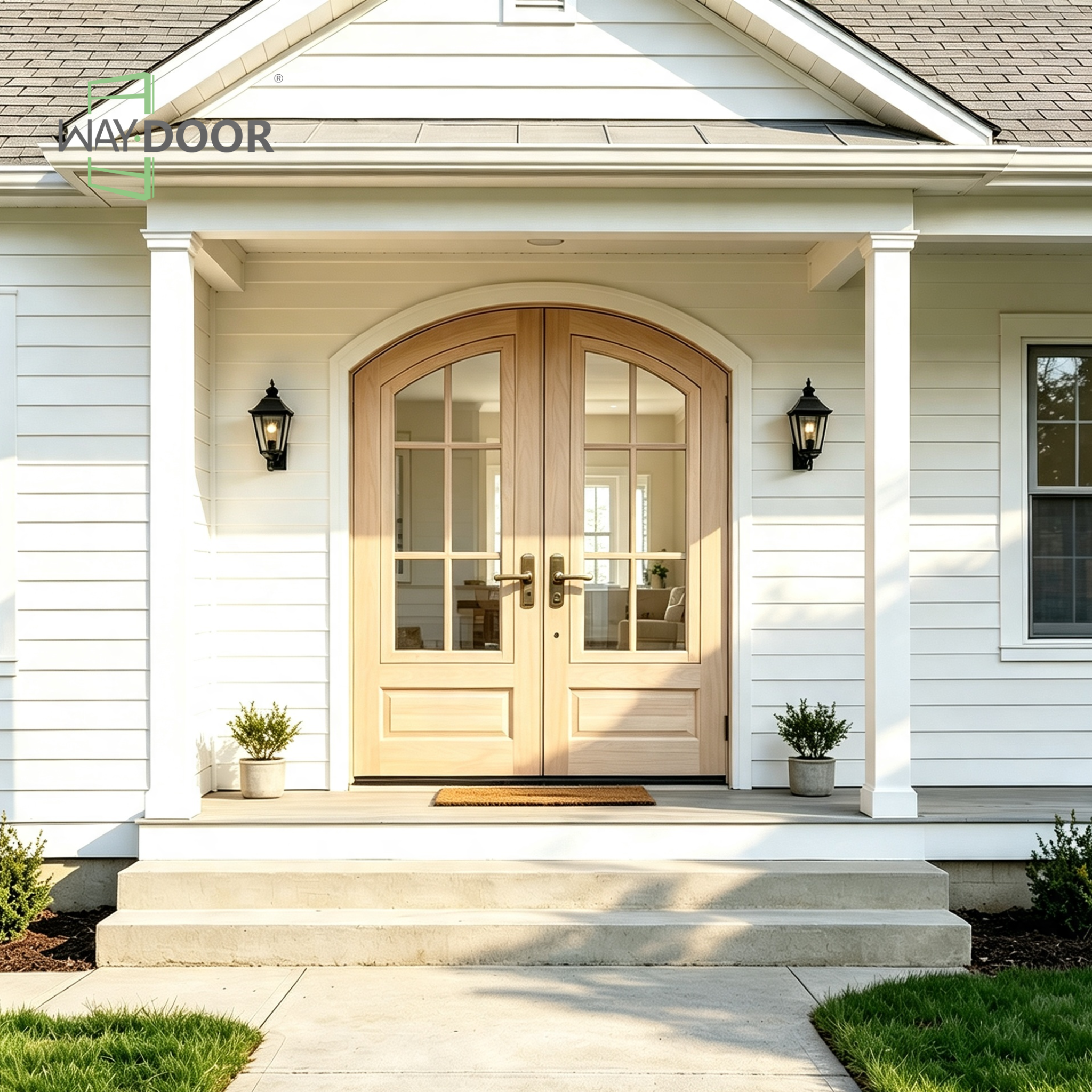 Arched Glass Swing Double Entry Door