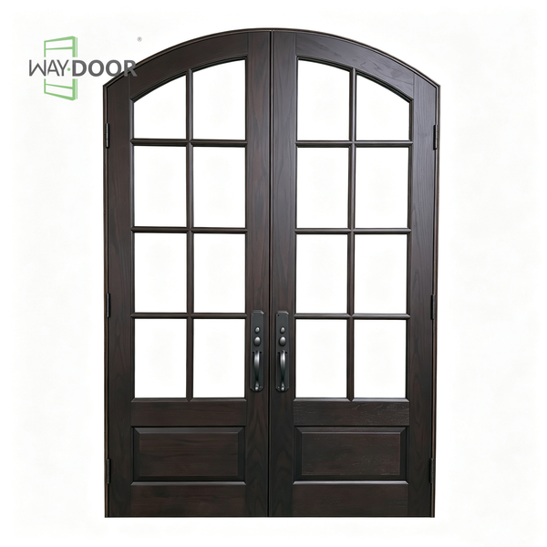 Arched Grille Solid Wood Double Entry Door