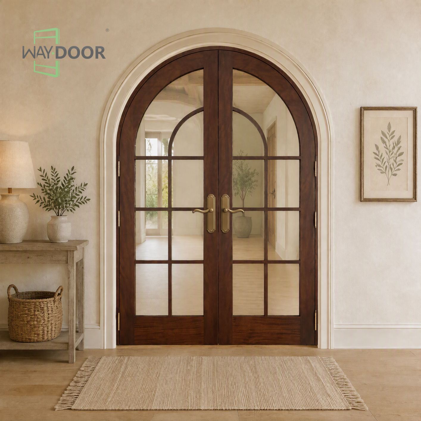 Arched Grille Solid Wood Hinged Double Interior Door