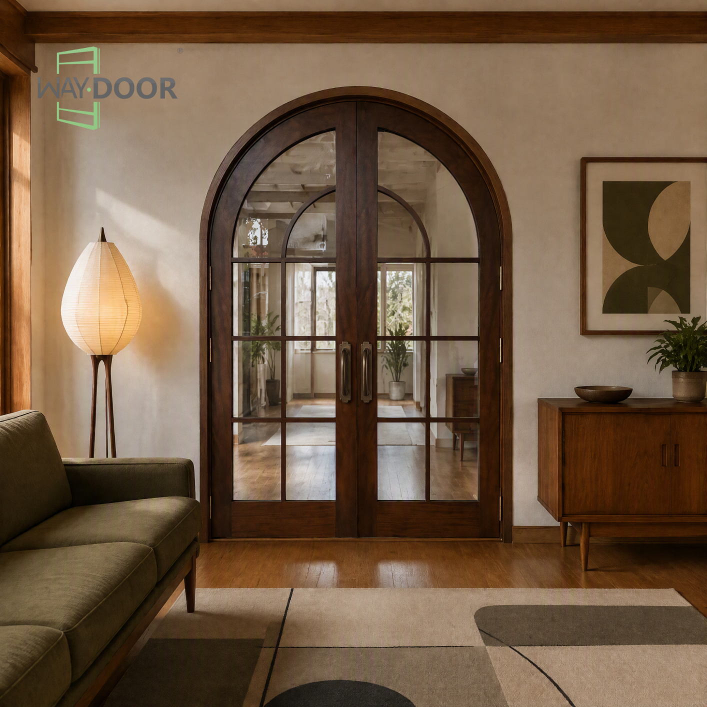 Arched Grille Solid Wood Hinged Double Interior Door