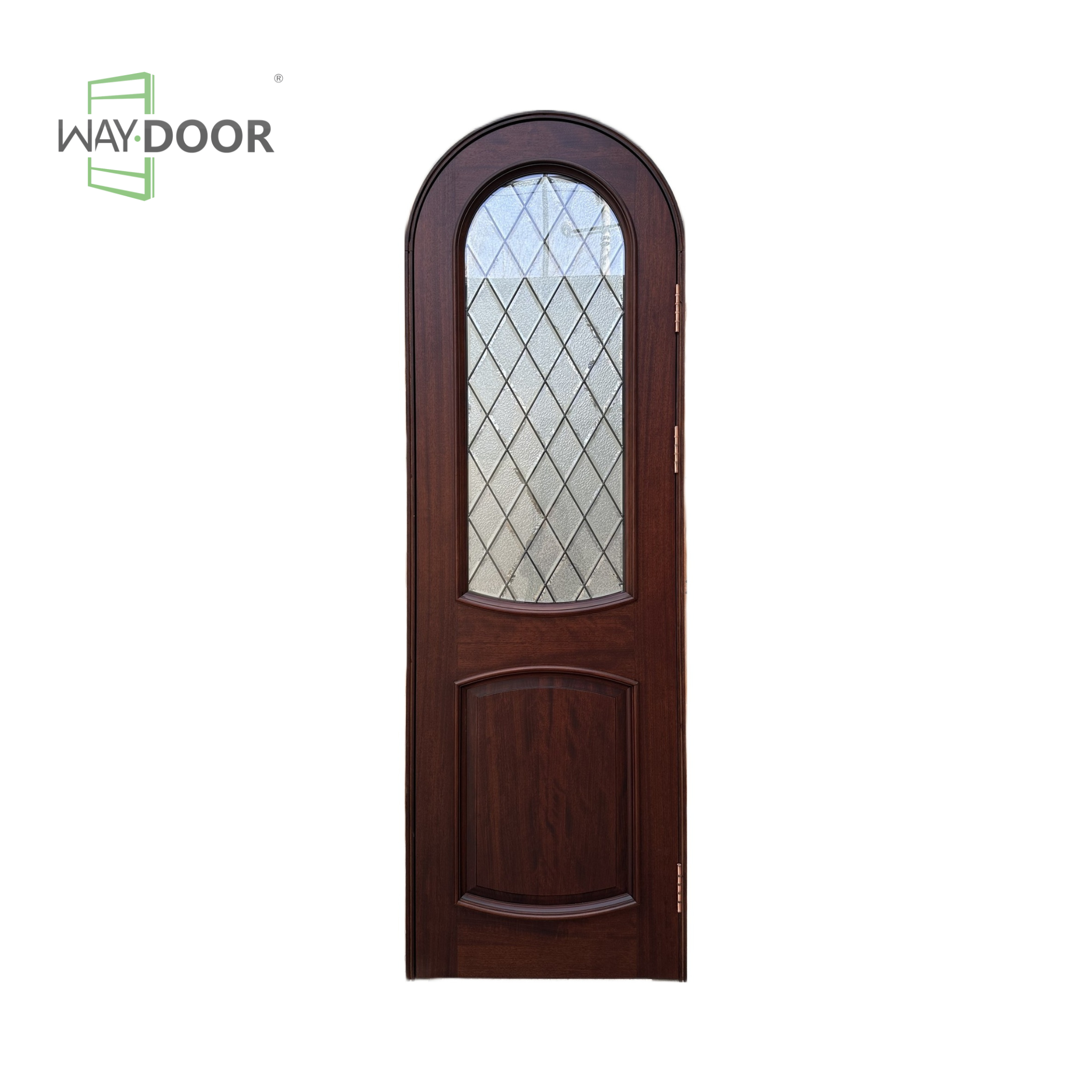 Arched Mediterranean Diamond Glass Solid Wood Entry Door