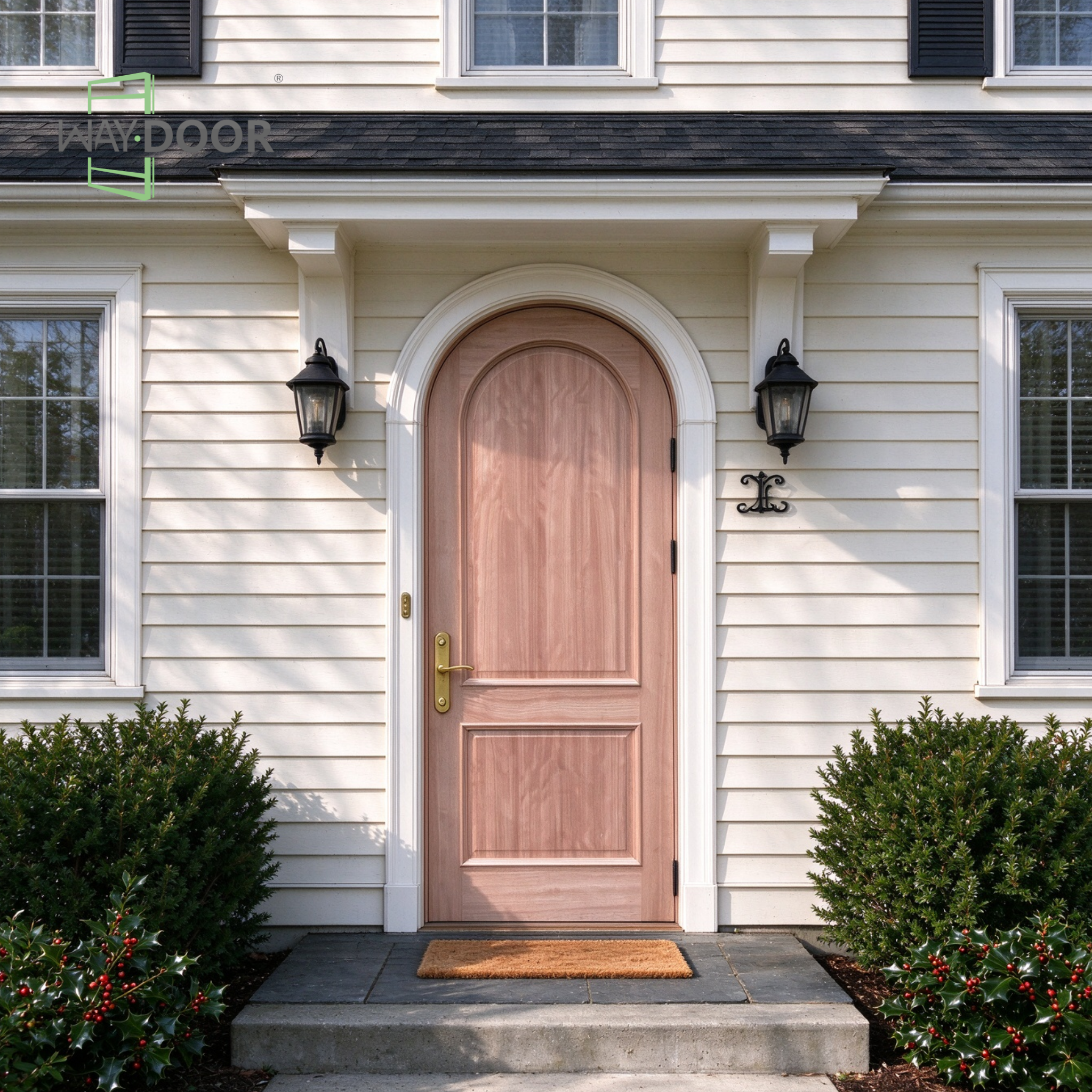 Arched Raised Panel Solid Wood Hinged Exterior Door