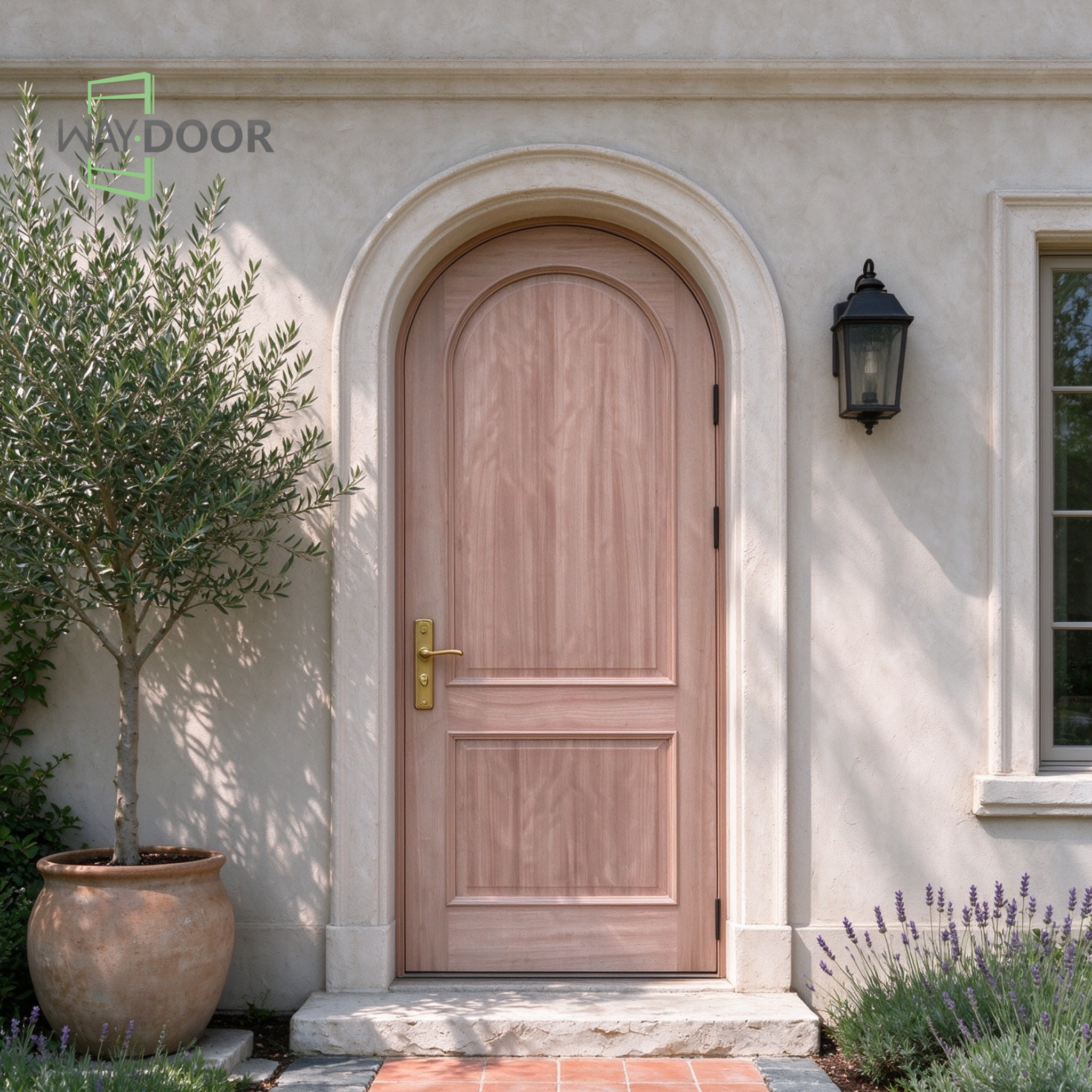 Arched Raised Panel Solid Wood Hinged Exterior Door