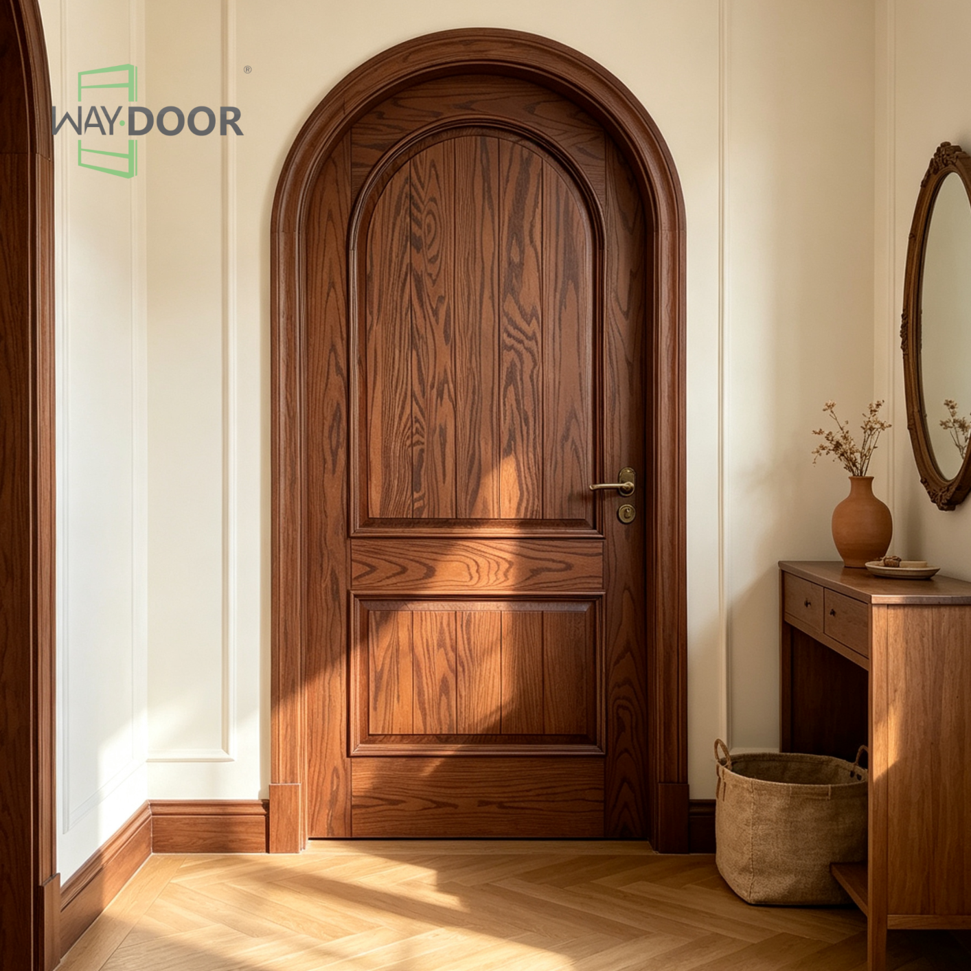 Arched Raised Panel Solid Wood Interior Hinged Door
