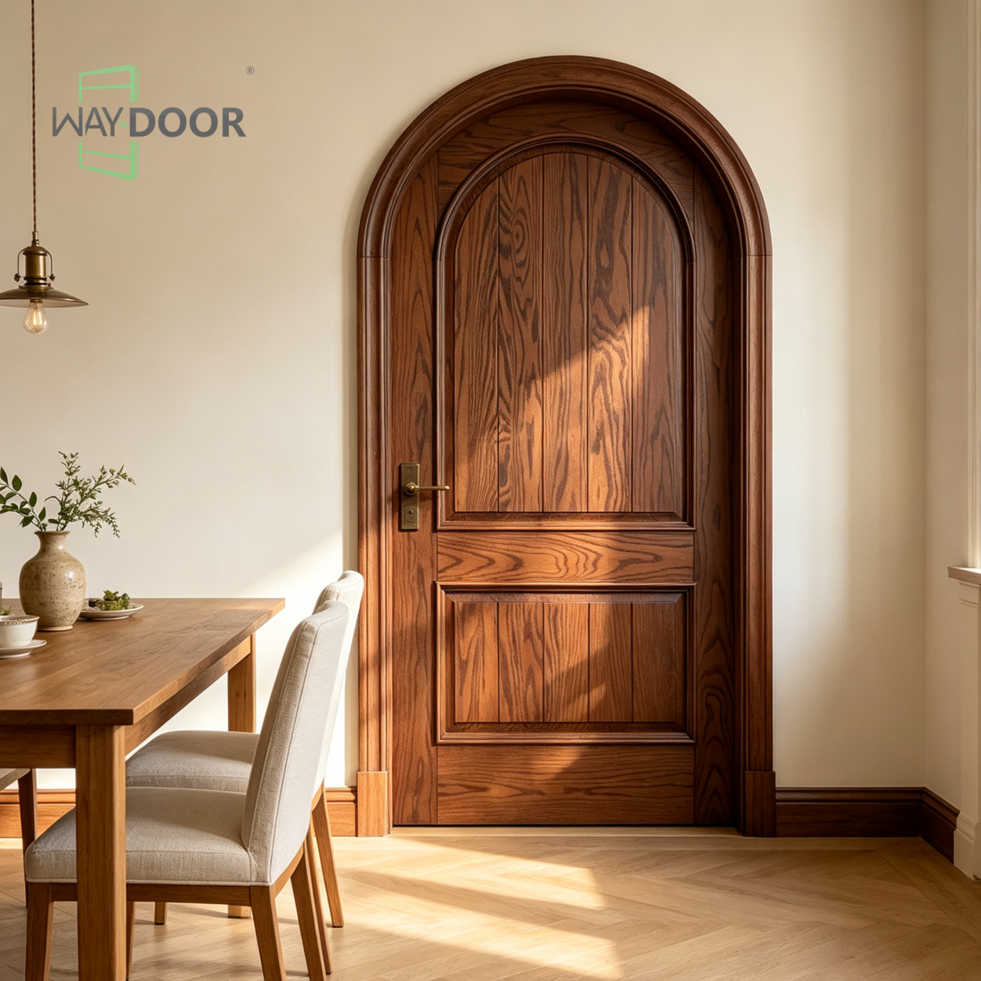 Arched Raised Panel Solid Wood Interior Hinged Door