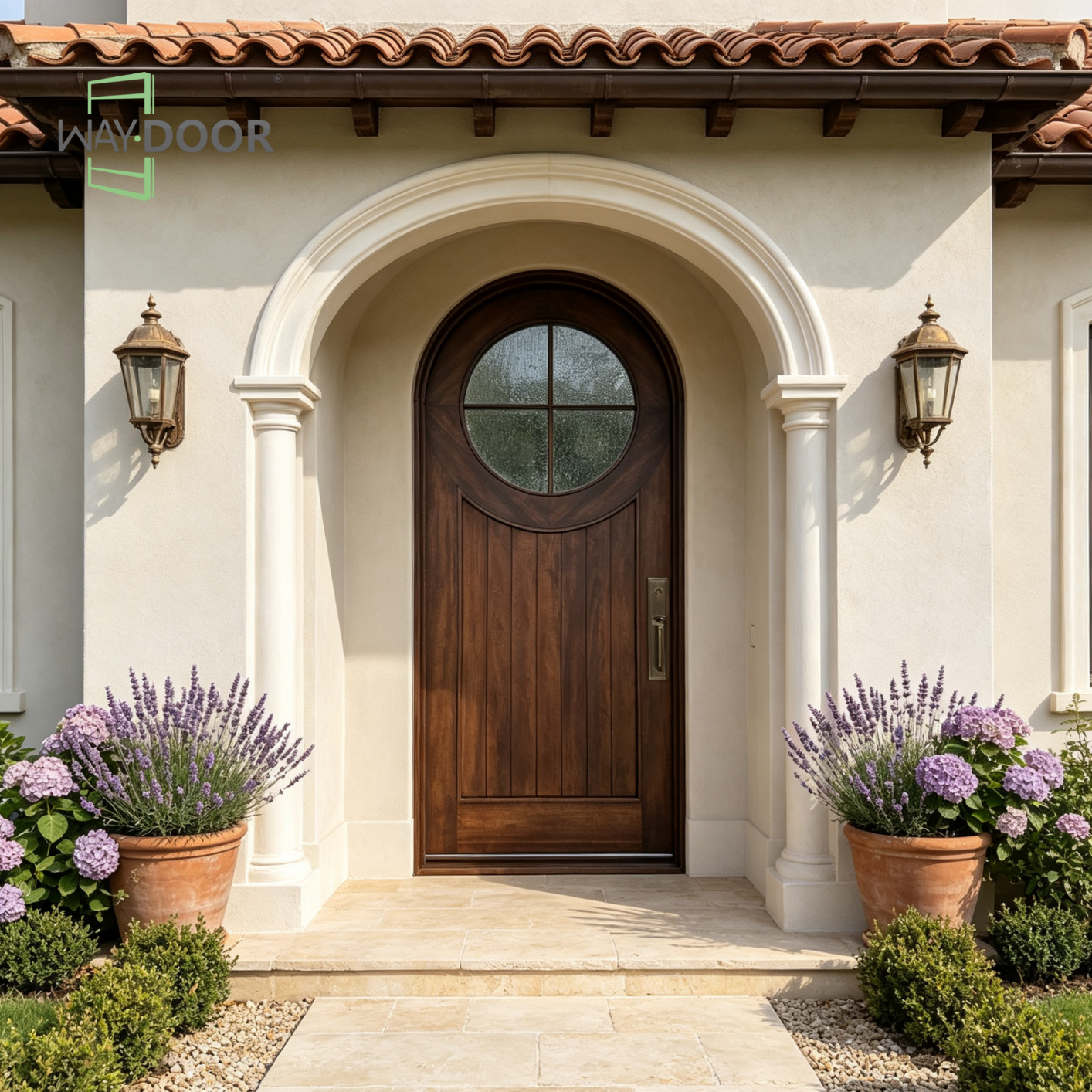 Arched Round Glass Solid Wood Entry Door