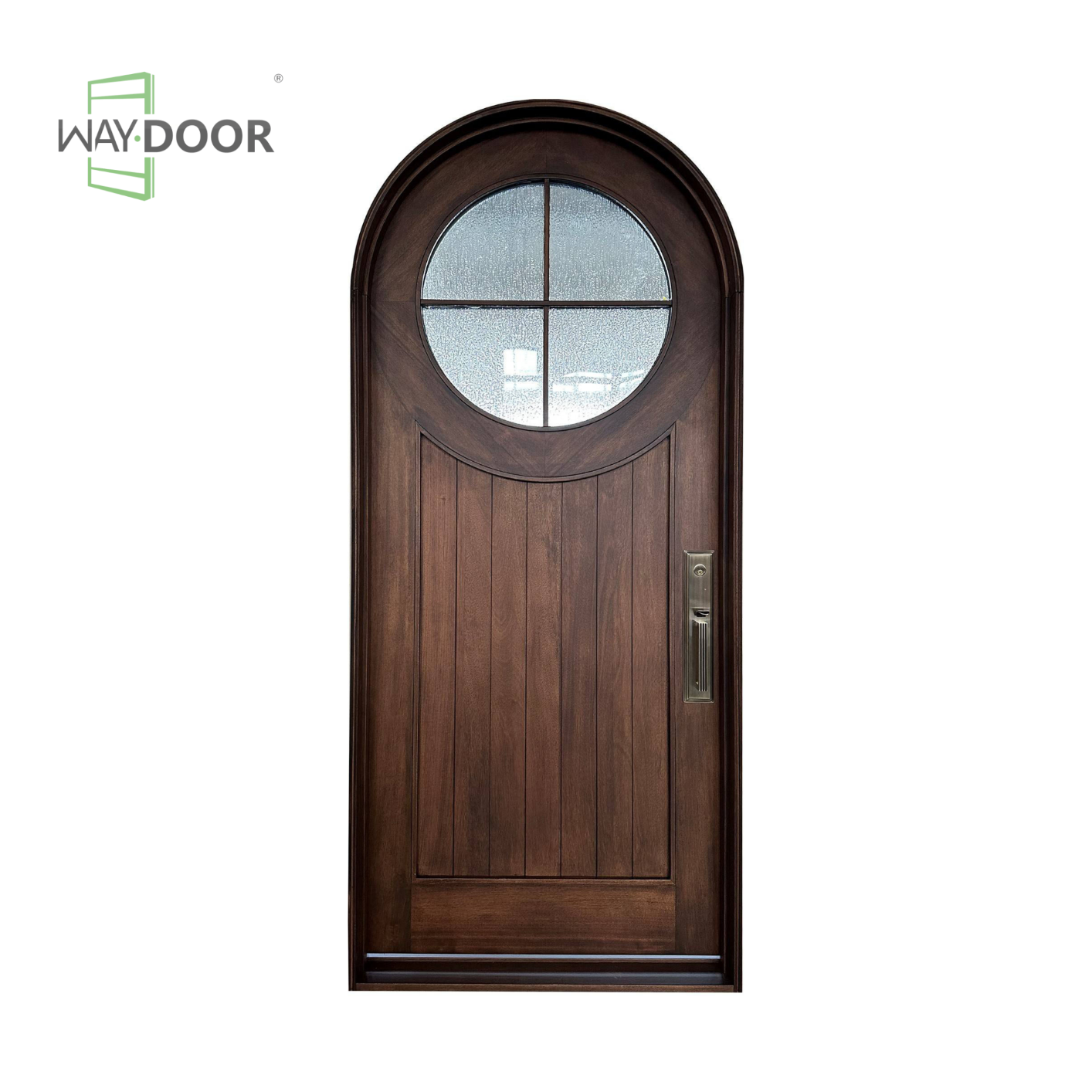 Arched Round Glass Solid Wood Entry Door