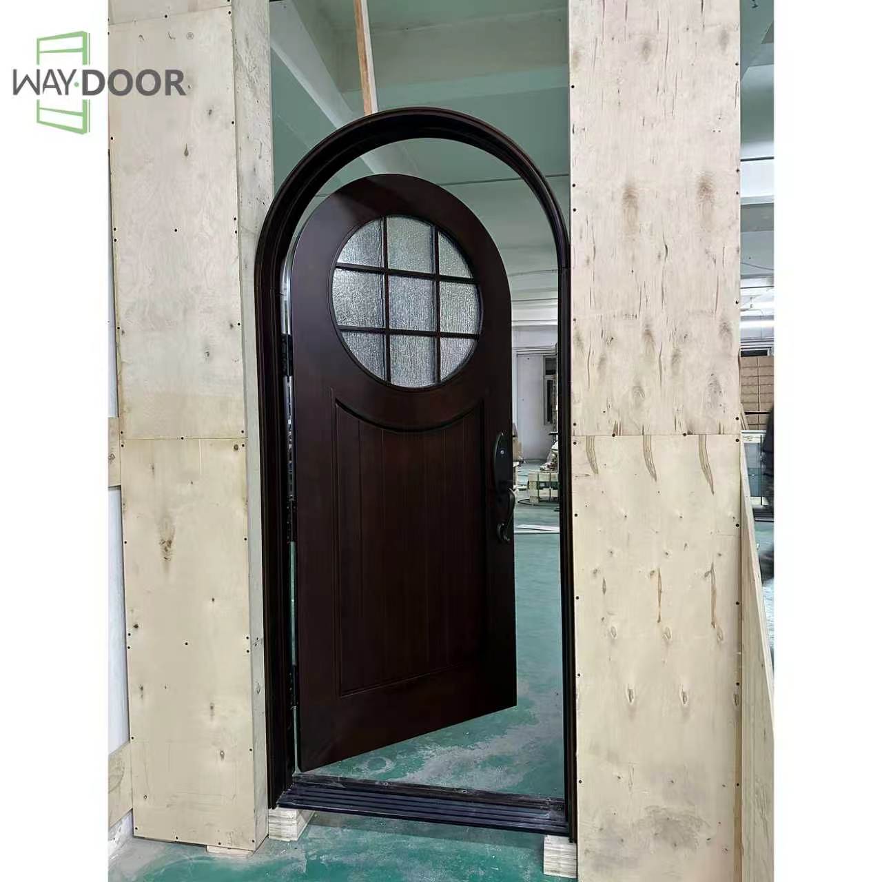 Arched Round Rain‑Glass Solid Wood Single Entry Door