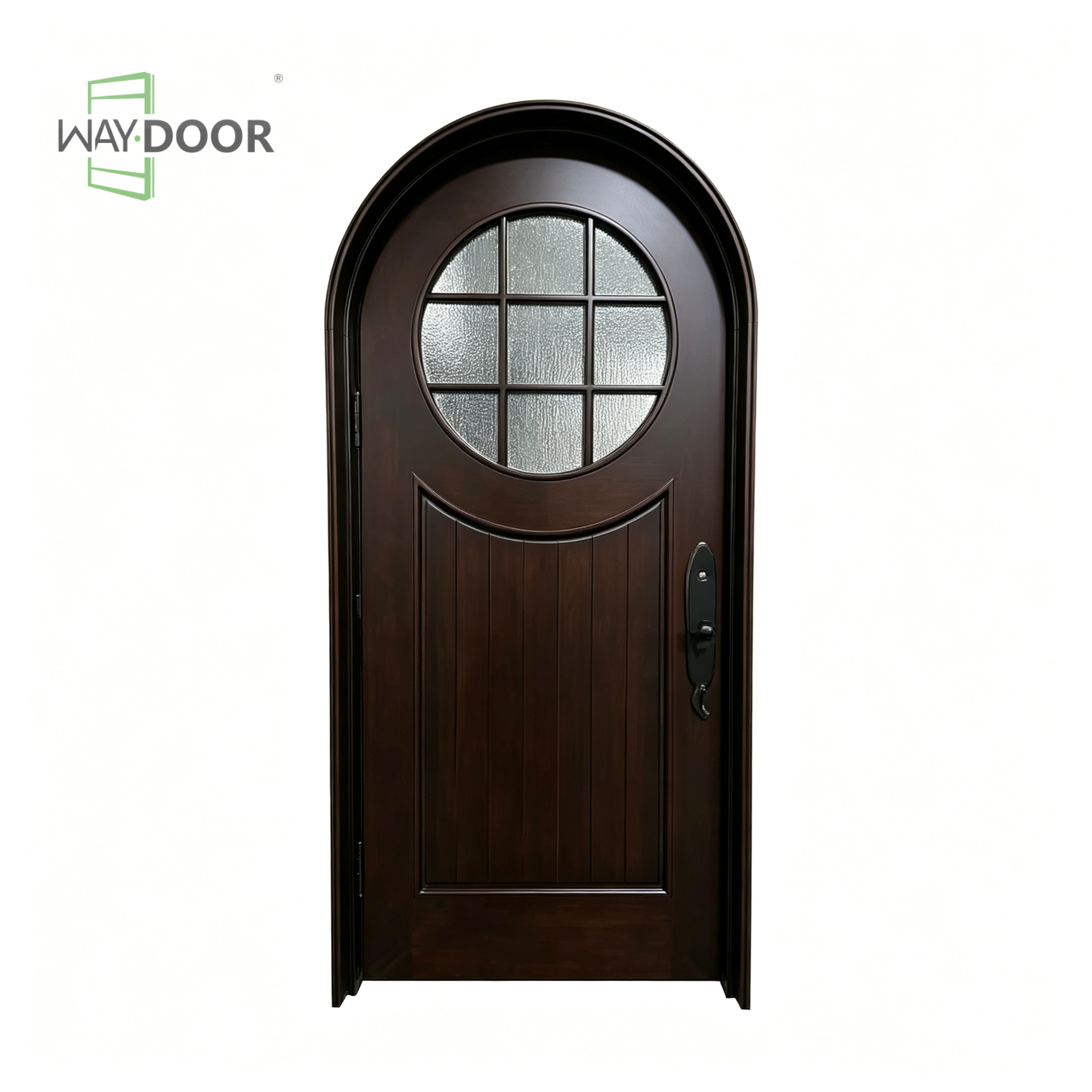 Arched Round Rain‑Glass Solid Wood Single Entry Door