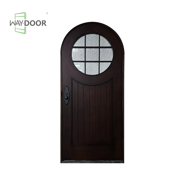 Arched Round Rain‑Glass Solid Wood Single Entry Door
