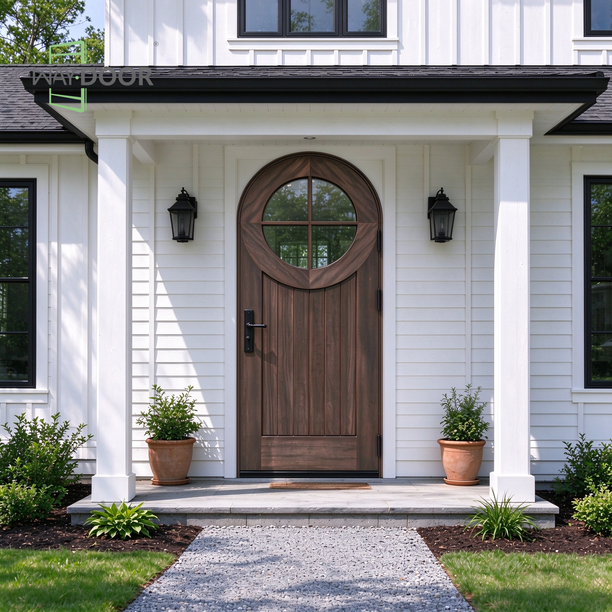 Arched Roundlite Farmhouse Exterior Door