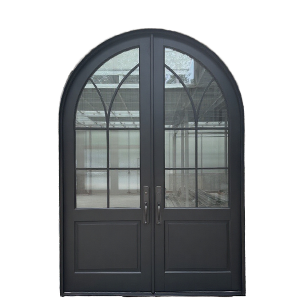 Modern Arched Solid Wood Casement Door with French Glass