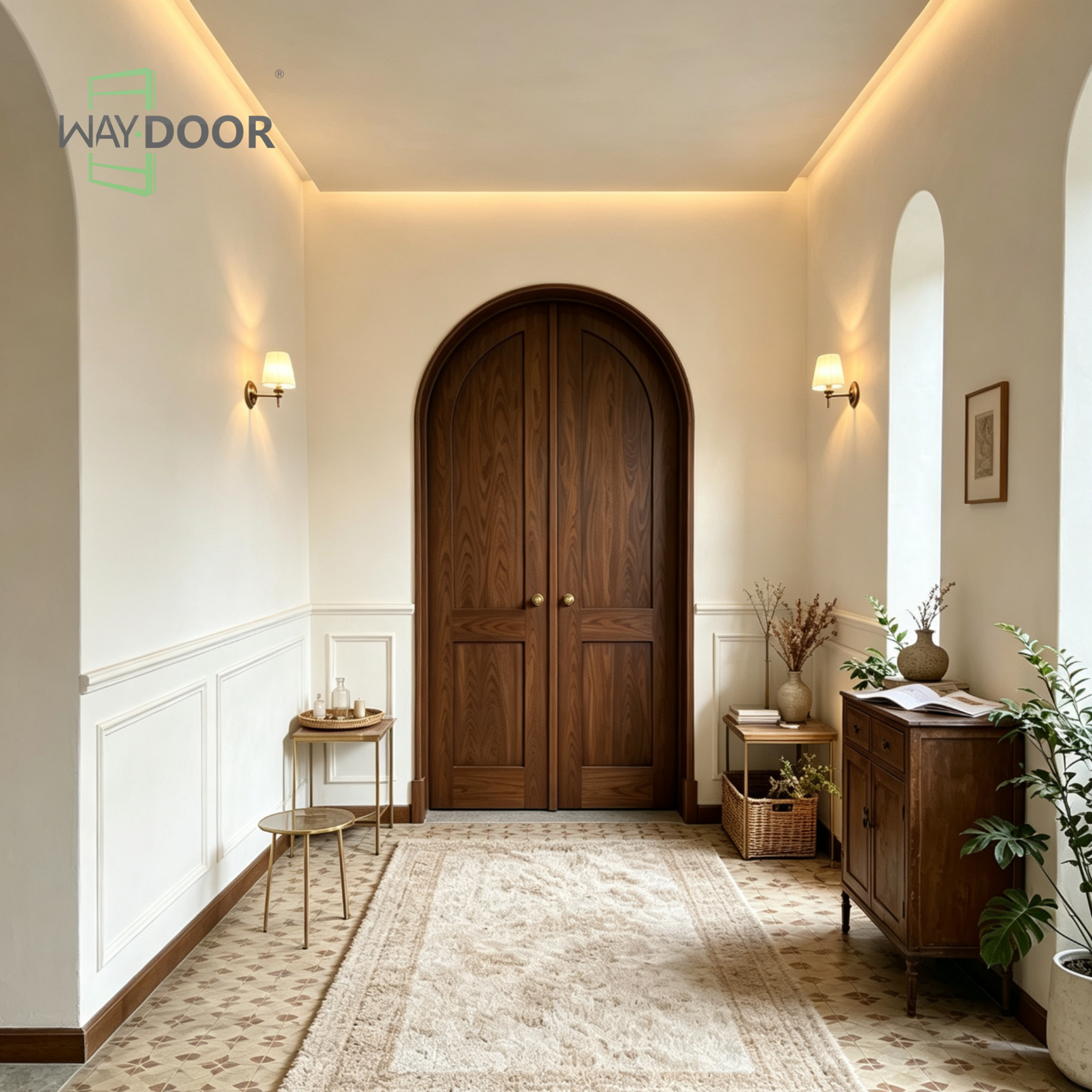 Arched Solid Wood Double Interior Door
