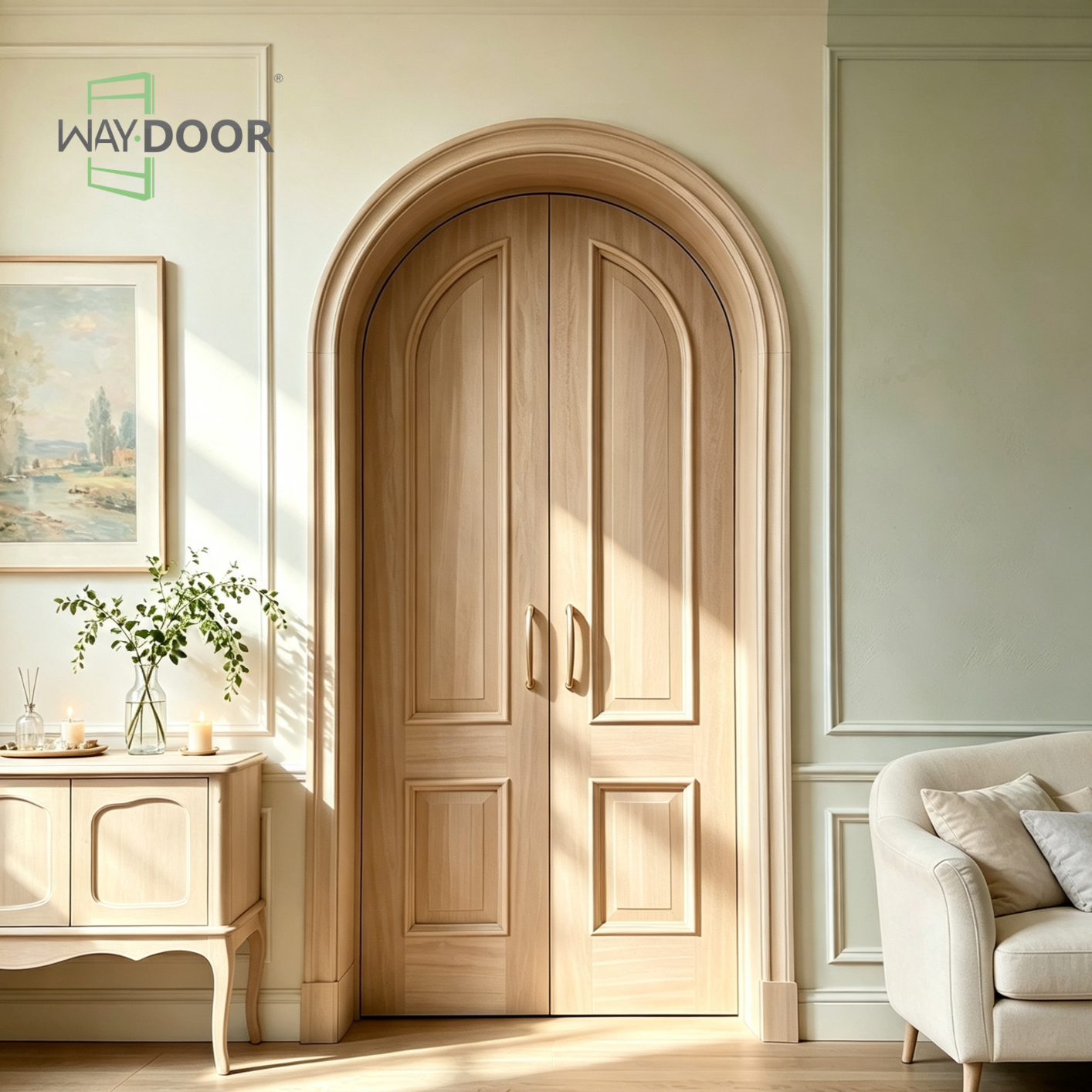 Arched Solid Wood Double Interior Hinged Door