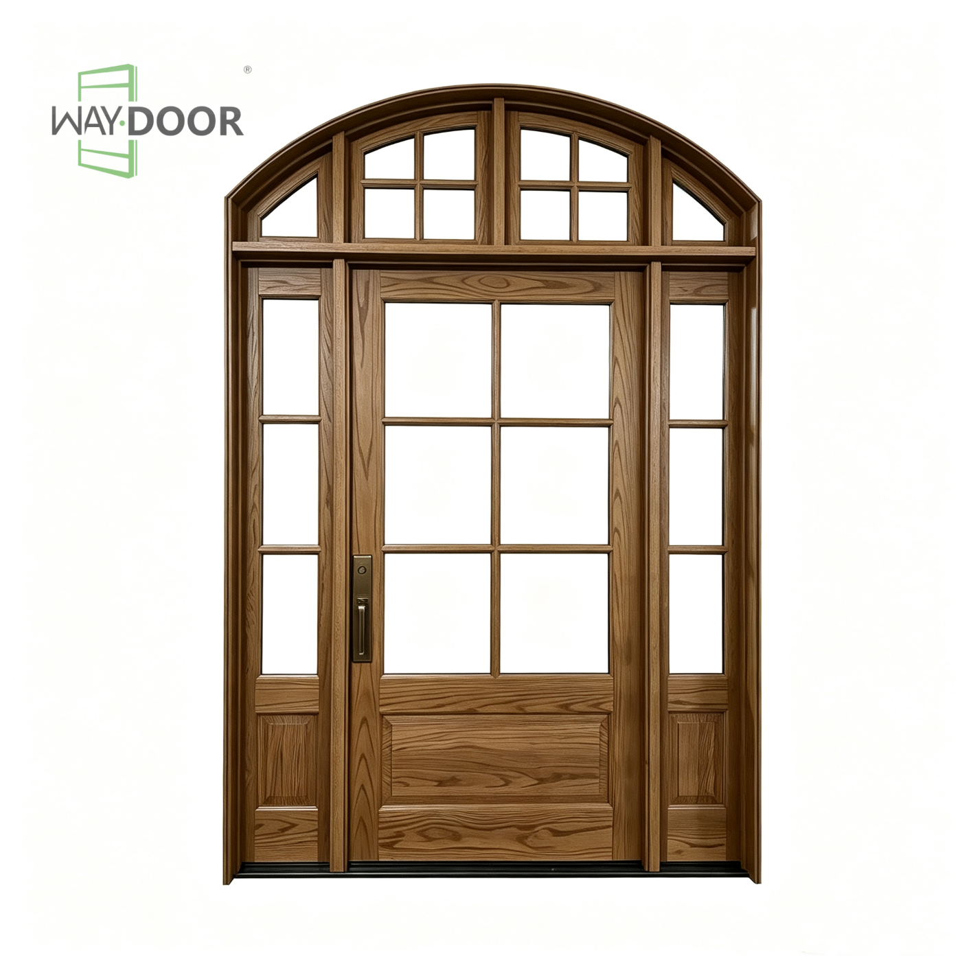 Arched Solid Wood Entry Door with Sidelights & Transom