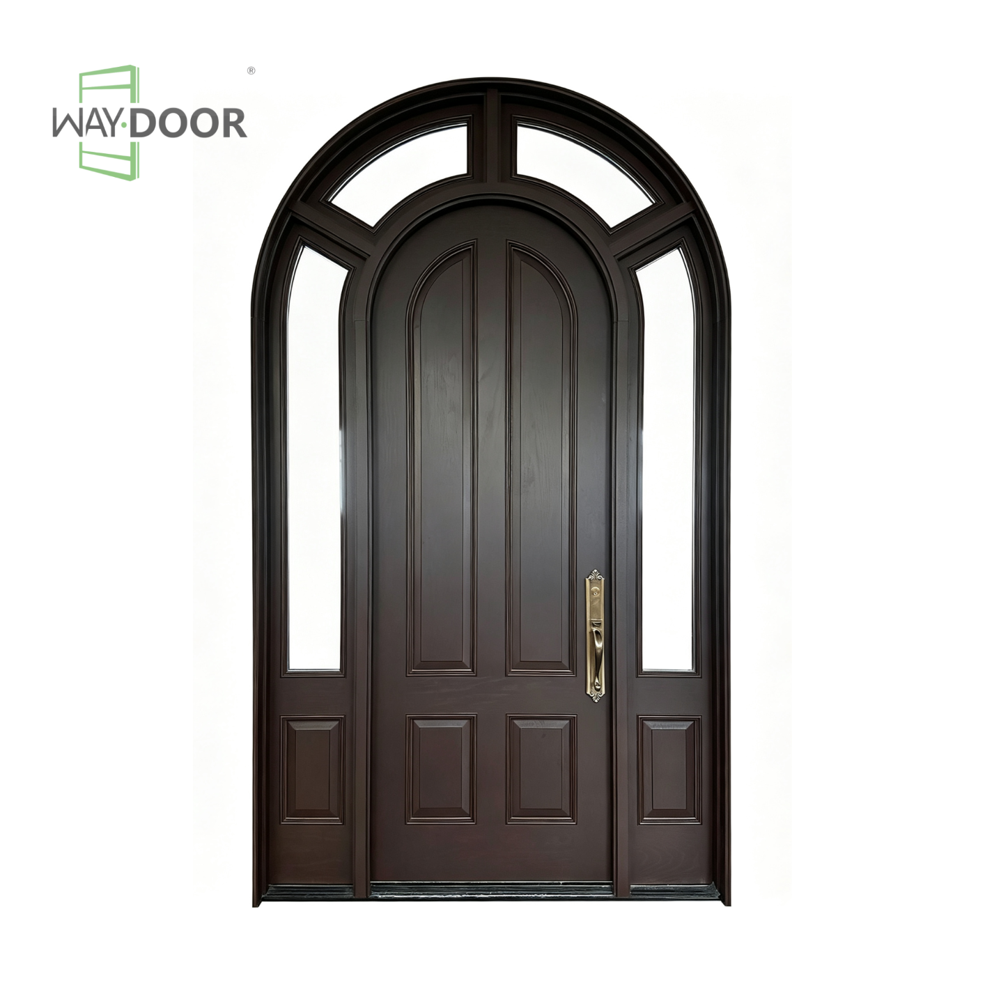 Arched Solid Wood Entry Door with Sidelites and Transom