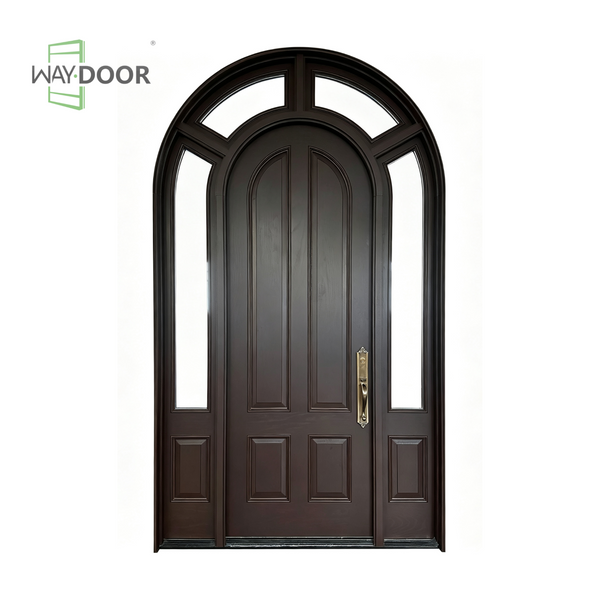 Arched Solid Wood Entry Door with Sidelites and Transom