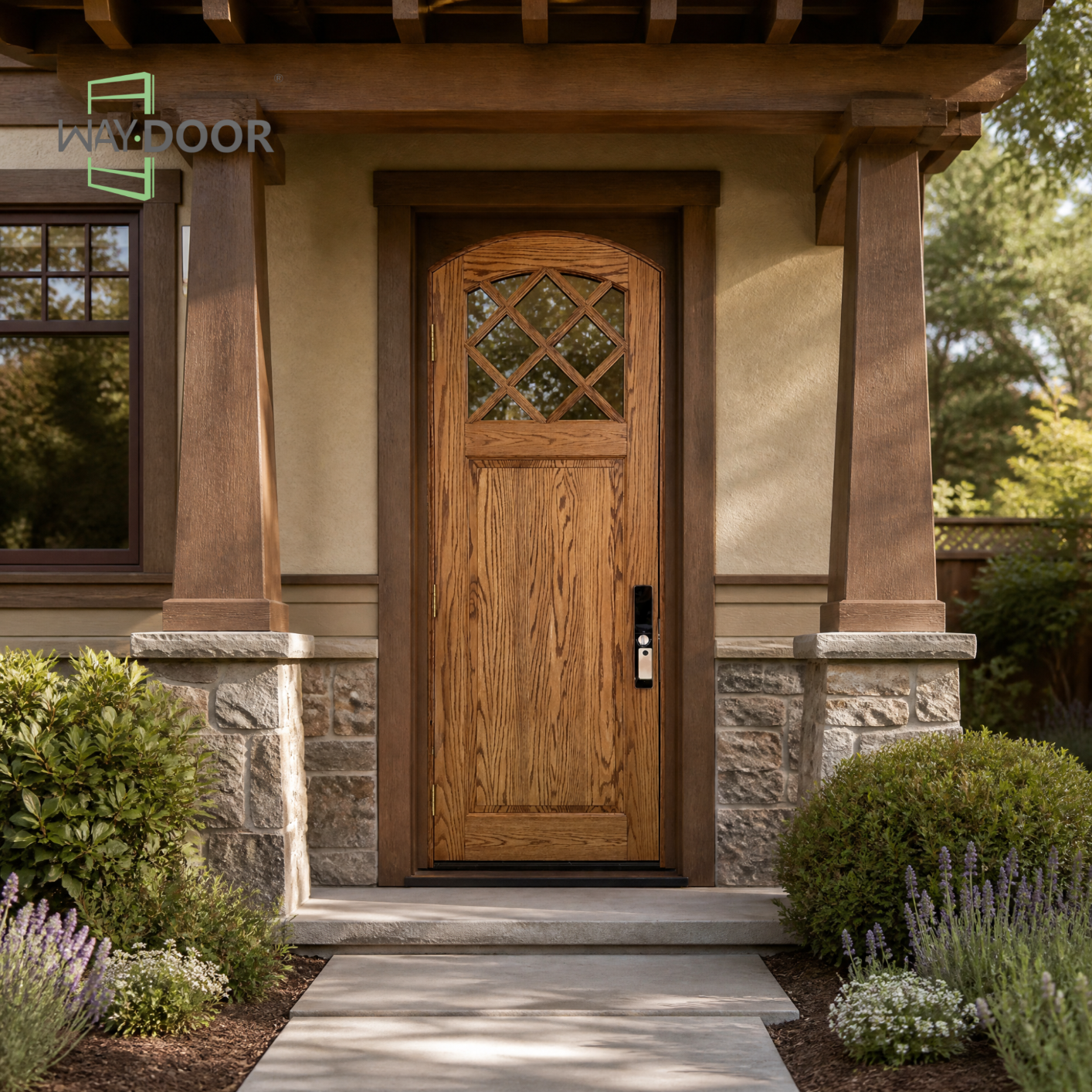 Arched Solid Wood Hinged Entry Door with Diamond Clear Glass