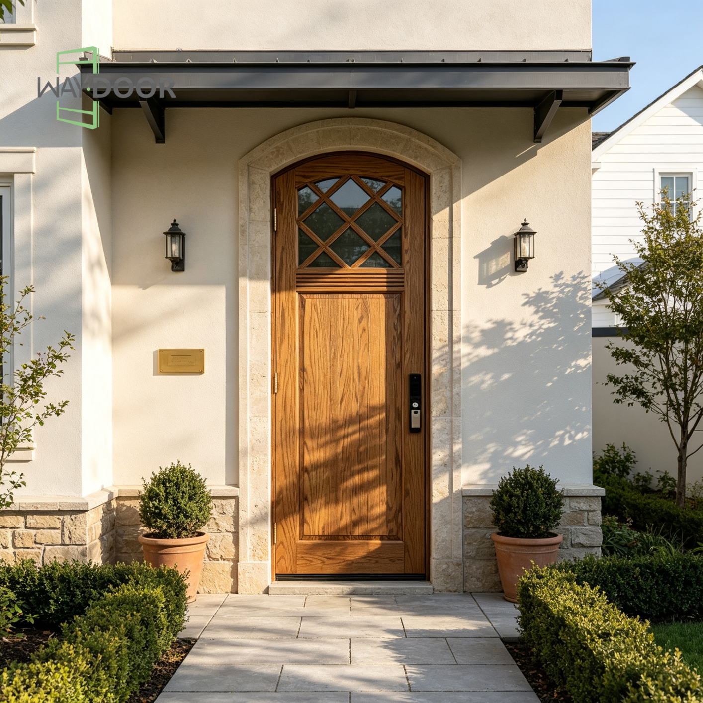 Arched Solid Wood Hinged Entry Door with Diamond Clear Glass