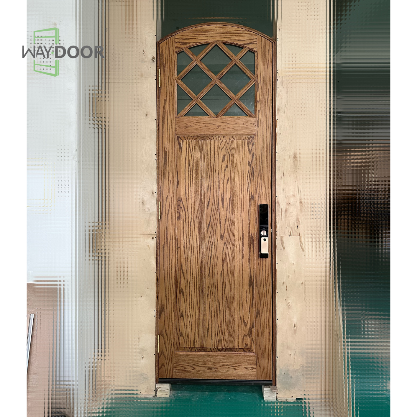 Arched Solid Wood Hinged Entry Door with Diamond Clear Glass
