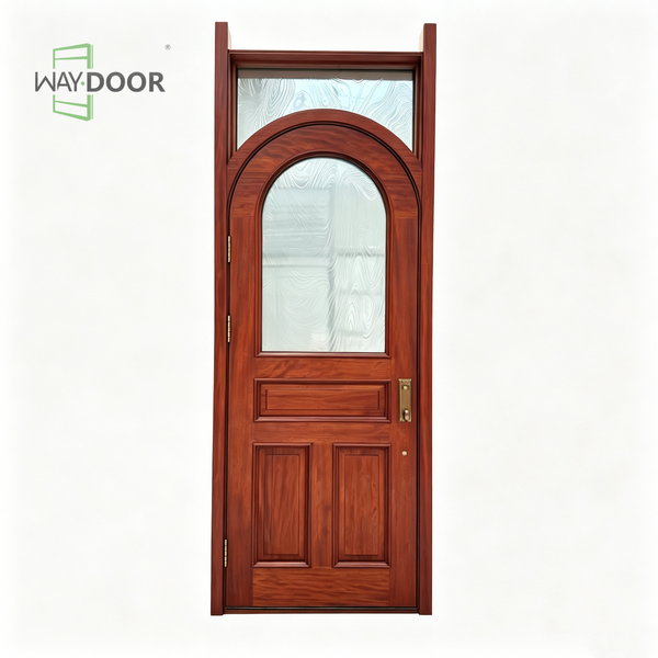 Arched Top Solid Wood Front Door with Transom Window