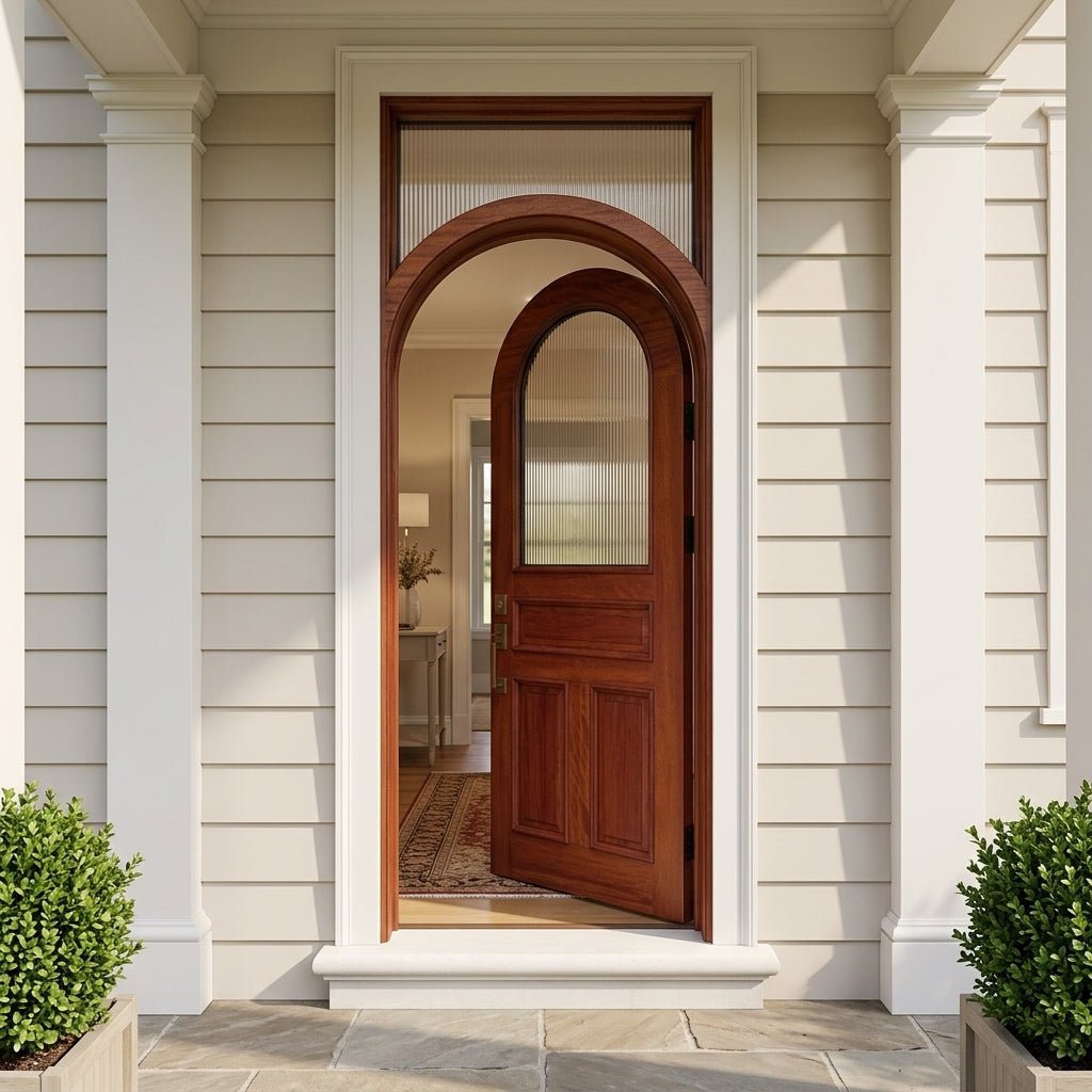 Arched Top Solid Wood Front Door with Transom Window