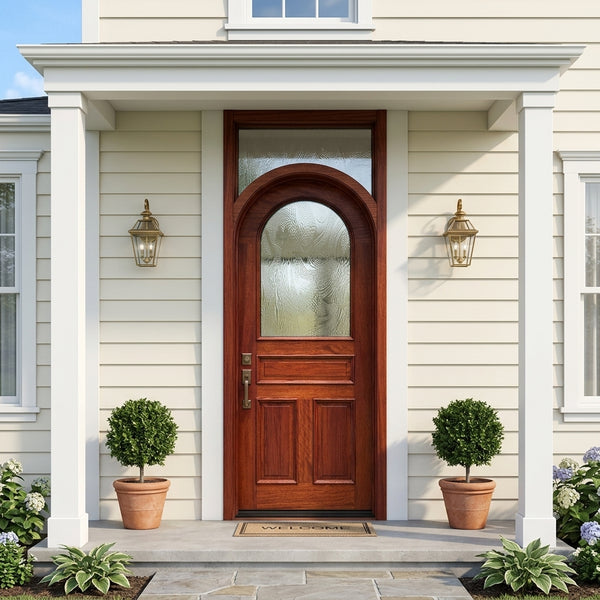 Arched Top Solid Wood Front Door with Transom Window