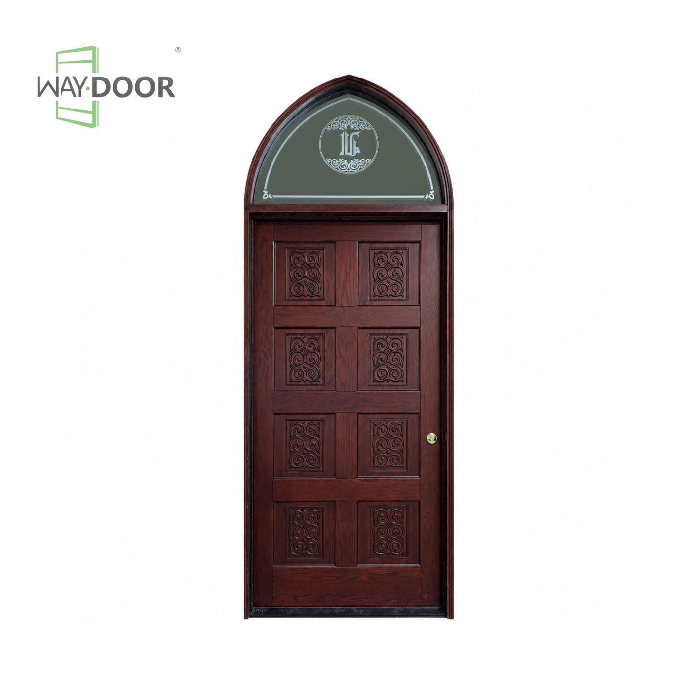 Arched Transom Carved Solid Wood Hinged Entry Door