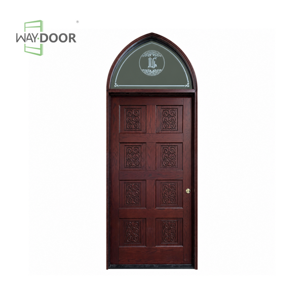 Arched Transom Carved Solid Wood Hinged Entry Door