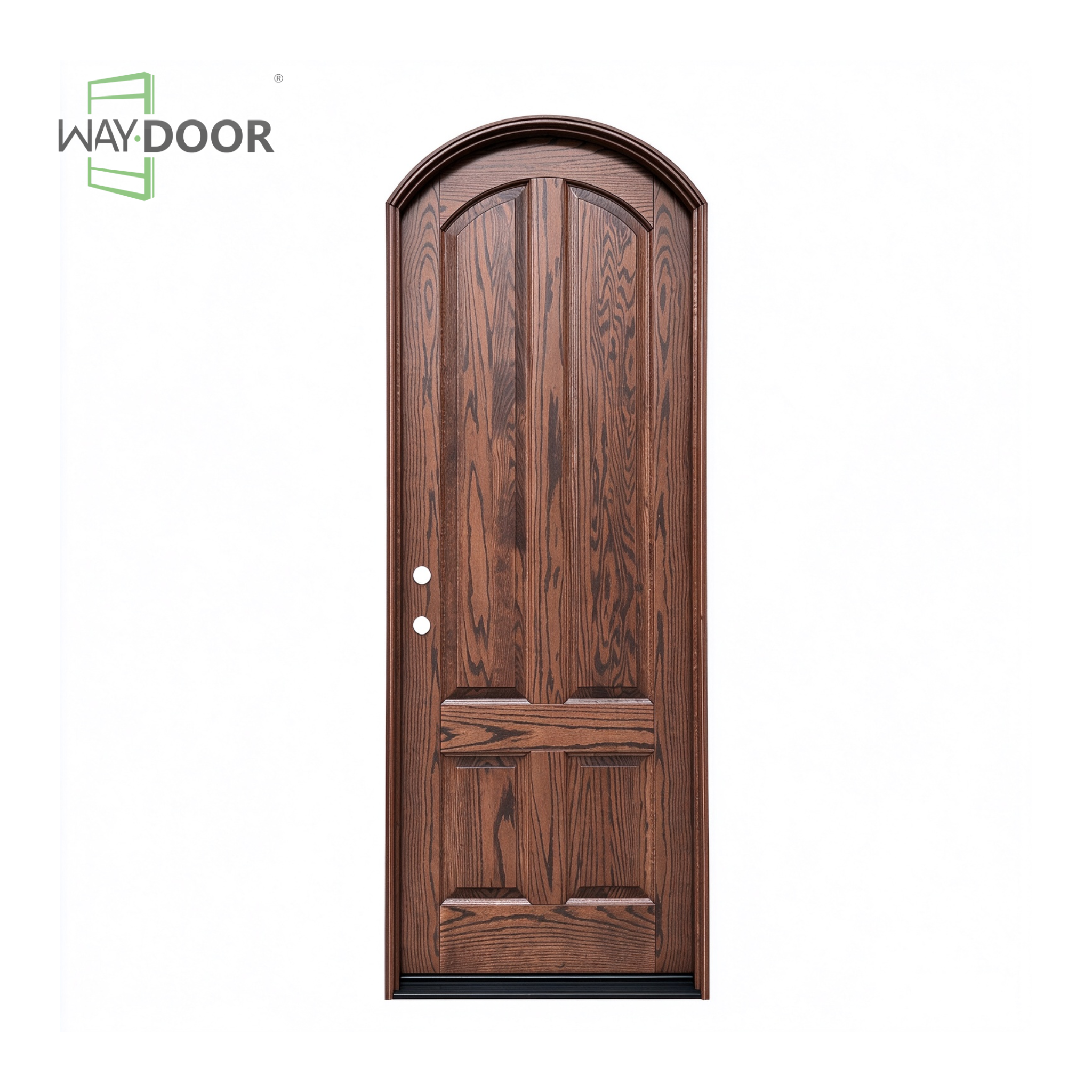 Arched Walnut Tone Craftsman Solid Wood Entry Door