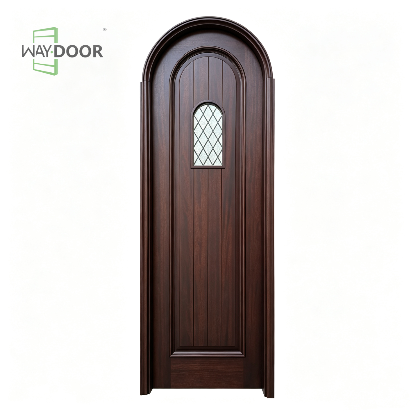 Arched Solid Wood Interior Door with Diamond Glass Panel