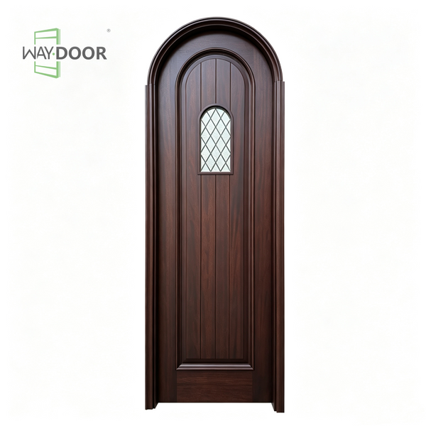 Arched Solid Wood Interior Door with Diamond Glass Panel