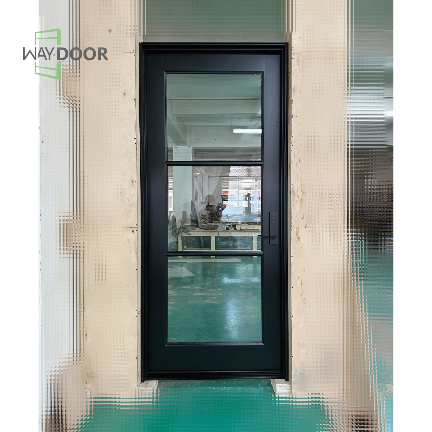 Black 3-Lite Clear Glass Solid Wood Hinged Entry Door