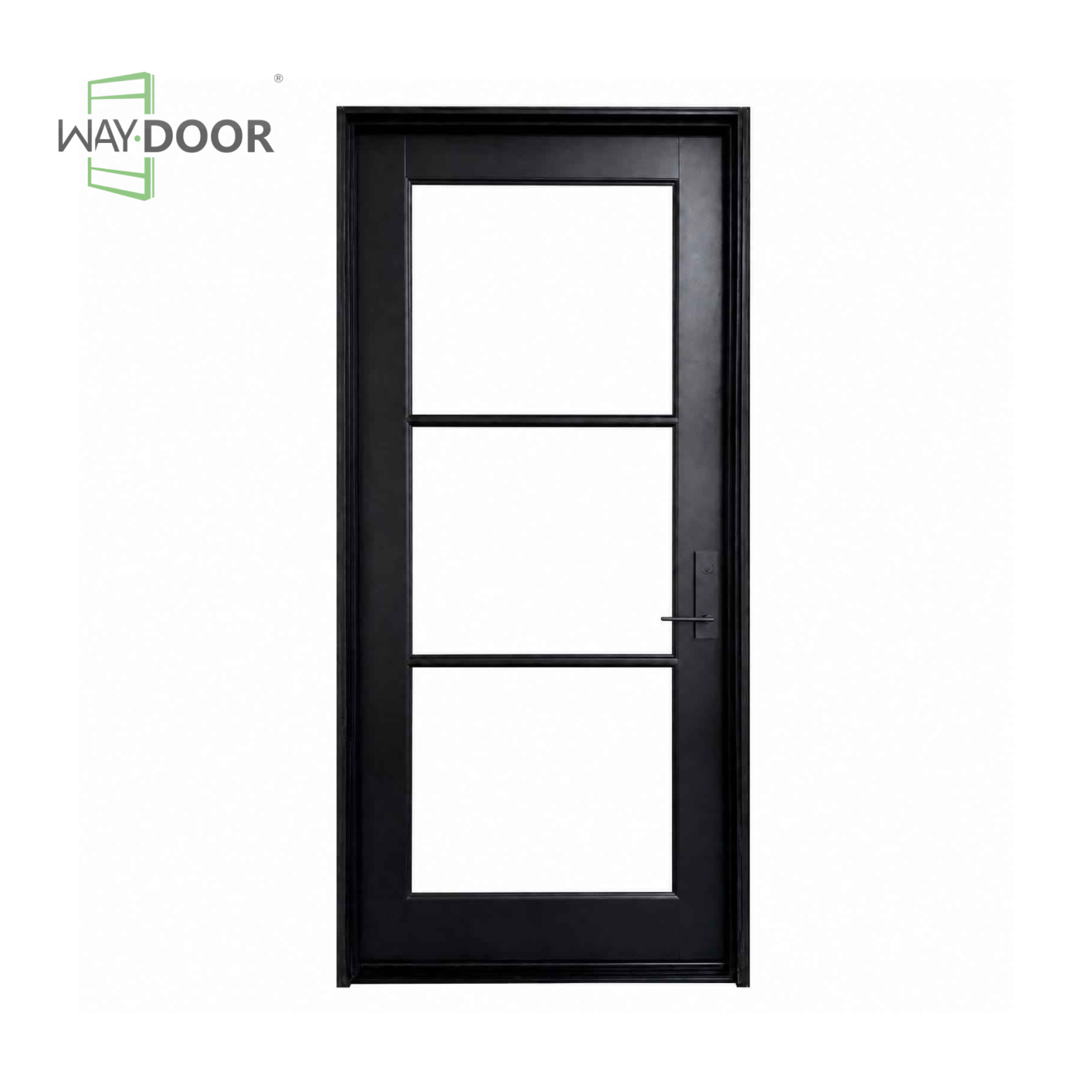 Black 3-Lite Clear Glass Solid Wood Hinged Entry Door
