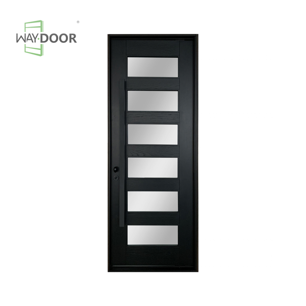 Black Contemporary 6-Lite Frosted Glass Solid Wood Hinged Entry Door