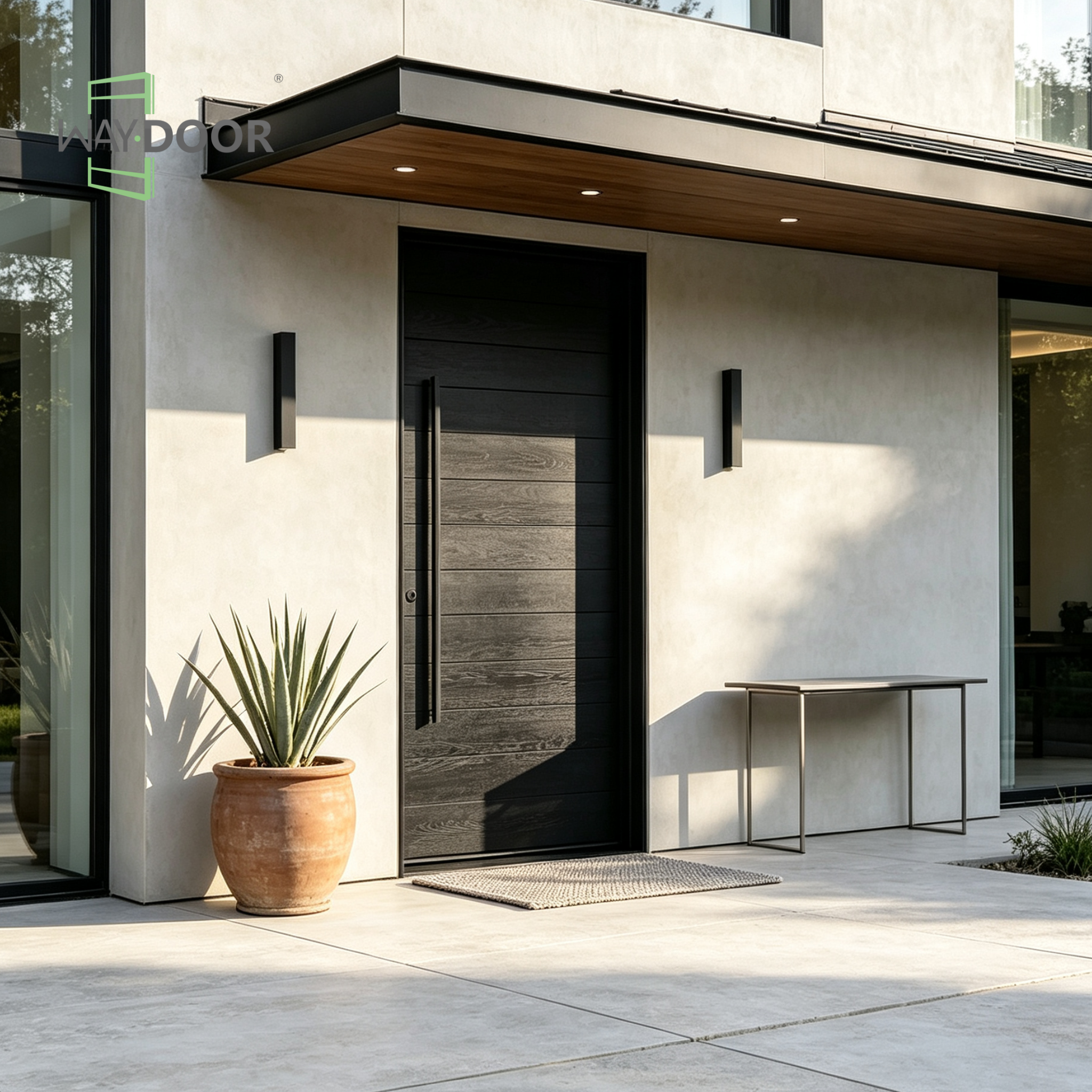 Black Contemporary Solid Wood Hinged Front Door