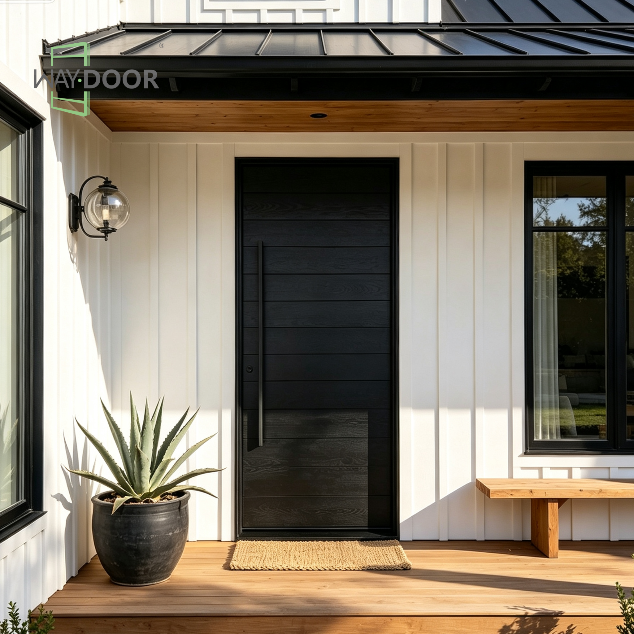 Black Contemporary Solid Wood Hinged Front Door